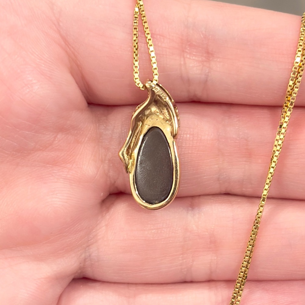 14K Australian Opal Pendant, Vintage Doublet, Crystal Dark Natural, Colorful IOG - Picture 13 of 14